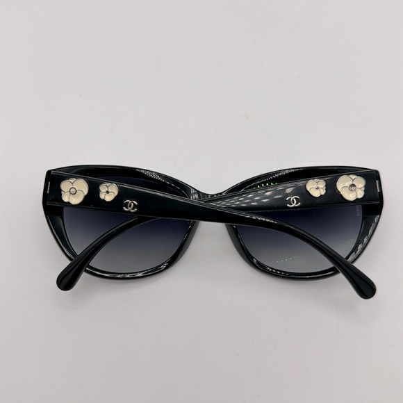 Chanel Black Sunglasses with Camellia Motifs, With Sunglasses Case - Picture 8 of 11